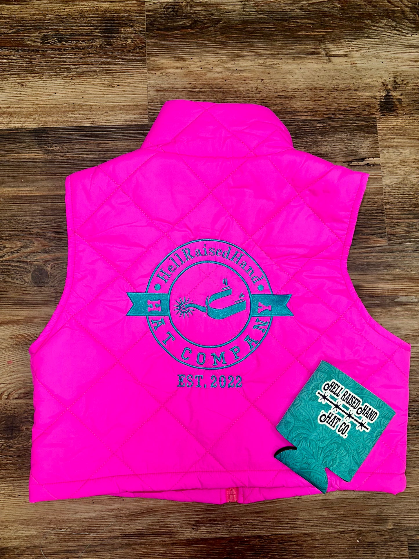 Hot pink crop puff vest